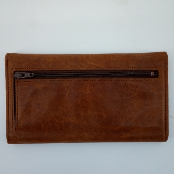 Vintage Amity Cowhide Leather Men's Trifold Wallet Billfold Brown 4 Snaps - Picture 4 of 16